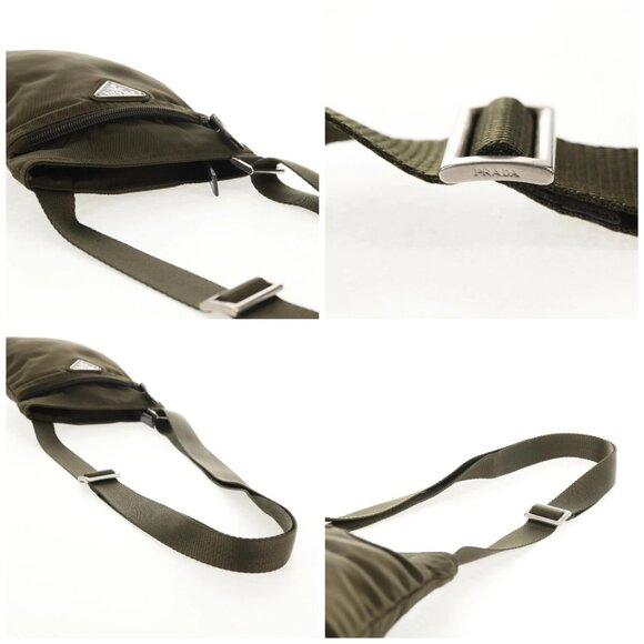PRADA Pouch Shoulder Bag Nylon Khaki Silver Auth am9274V - Picture 16 of 16